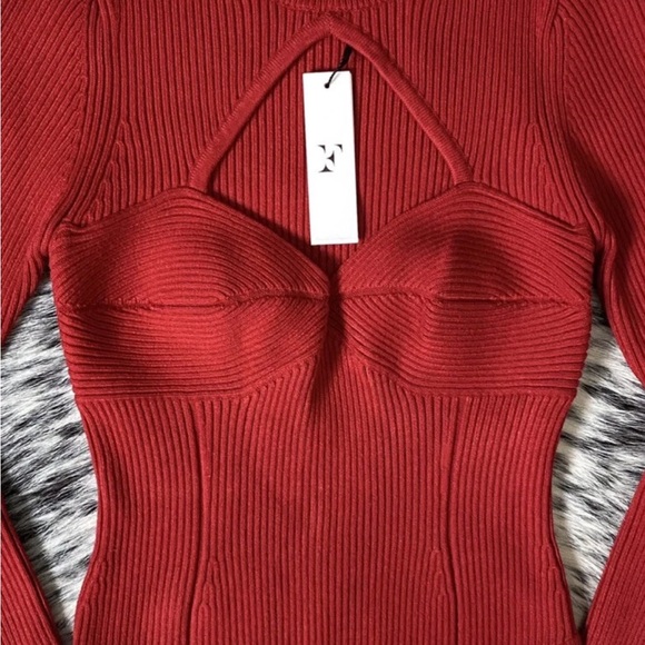 FLEUR DU MAL CUTOUT “DÉCOLLETÉ” RIBBED MOCK NECK KNIT TOP, SZ M ROUGE NWT! - Picture 2 of 11
